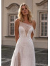 One Shoulder Sequins Pearls Slit Wedding Dress